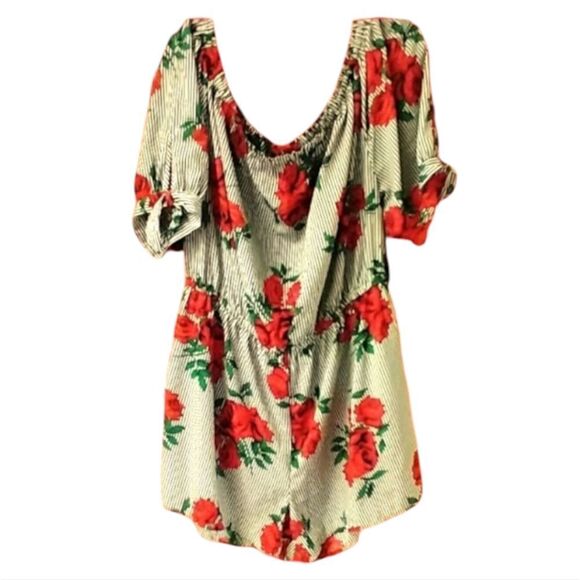 Hint Of Blush New  Women's Off shoulder Floral Striped Romper Plus Size 3X - Picture 2 of 12